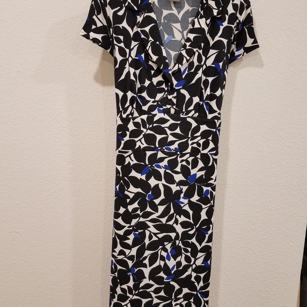 Ann Taylor Black-Blue Flower Print Dress